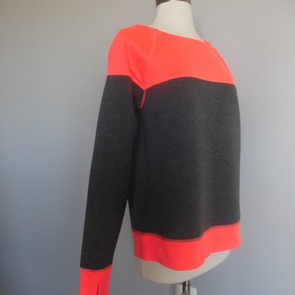 Athleta Fuse Cosmic Orange Pullover Neoprene Top Gray Longleseve Sweatshirt Top - Picture 9 of 12